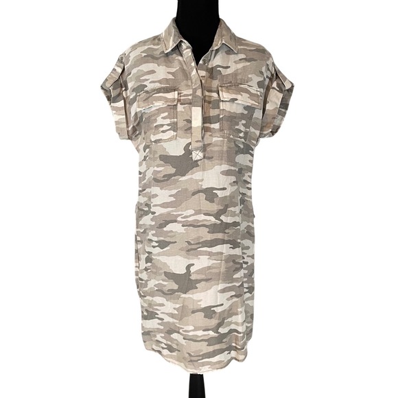 Vince Camuto Dresses & Skirts - Vince Camuto Camo Print Shirt Dress Womens XS Grey Beige‎ Cotton Lyocell Relaxed